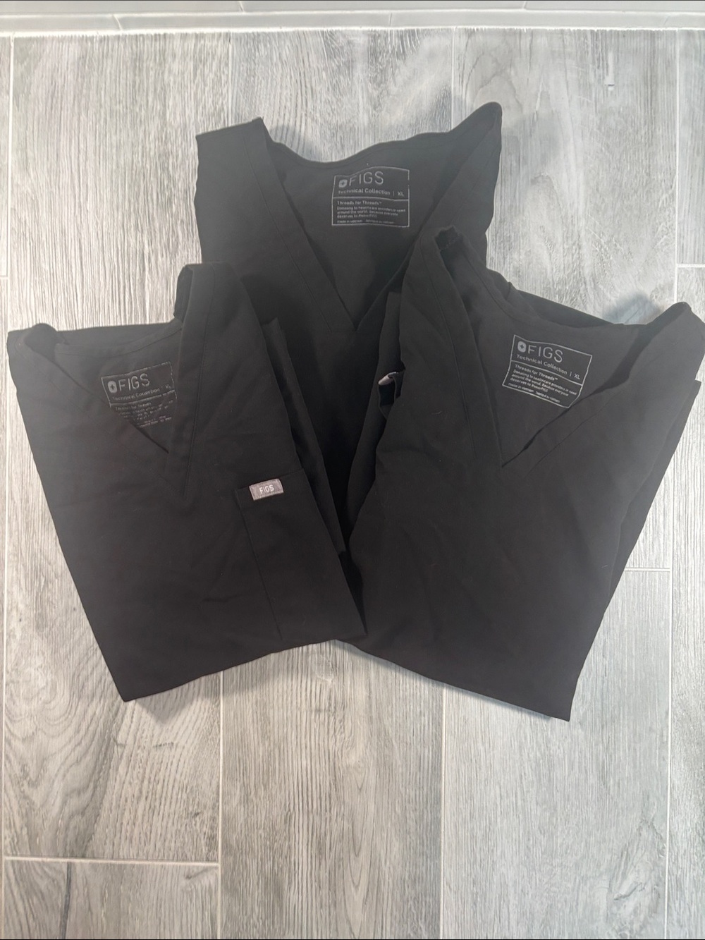 FIGS Black Scrub Tops Lot of 3 XL Technical Collection V-Neck Medical Scrubs